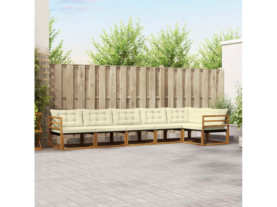 Vidaxl Conjunto De Sofás Para Exterior 6 Pcs Natural E Creme