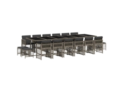 Conjunto de Jantar 17 Pcs para Jardim com Almofadões Vime Pe Cinzento MAISON EXCLUSIVE (17 pcs)