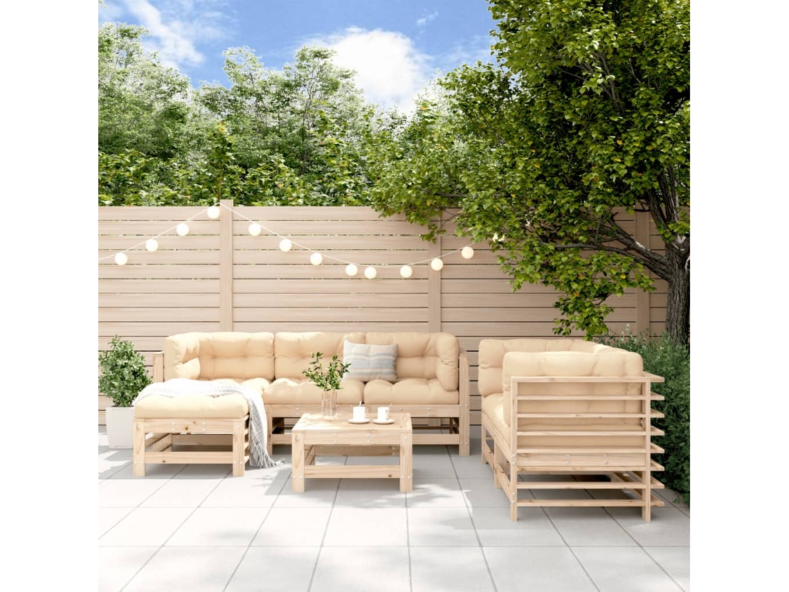 Vidaxl 7 Pcs Conjunto Lounge De Jardim Pinho Maciço