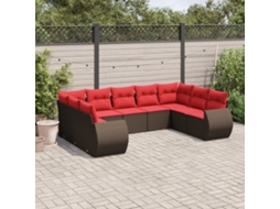 Vidaxl Conjunto De Sofá De Jardim Com 9 Peças E Almofadas Em Rattan Sintético Marrom