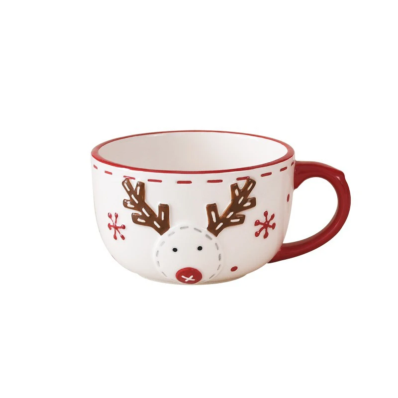 Caneca de Cerâmica Natalina Criativa, Decorada com Papai Noel e Renas. MDUG (estilo 1)