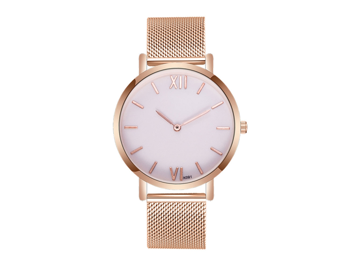 Relógio de quartzo masculino Zhoulianfa com pulseira de malha (mostrador branco em ouro rosa)