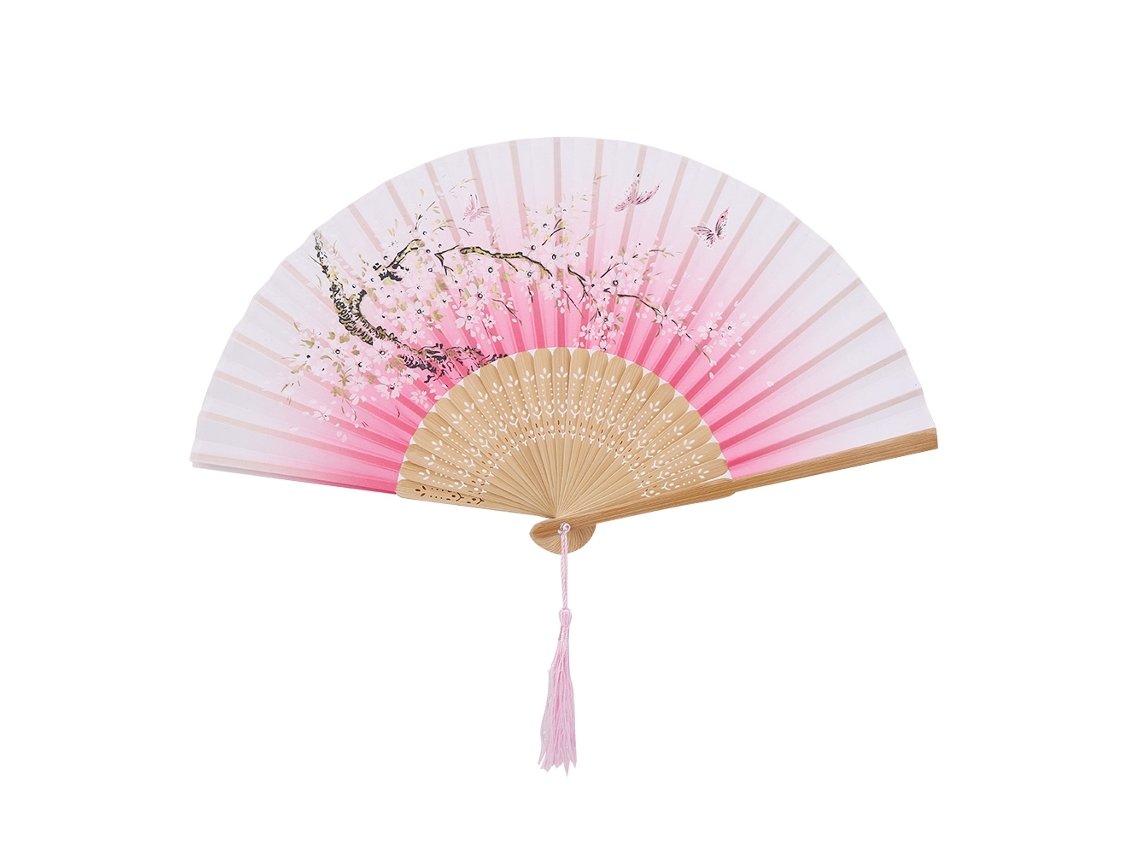 Leque dobrável rosa, ideal para casamentos, decoração de casa e escritório, e como adereço de dança.