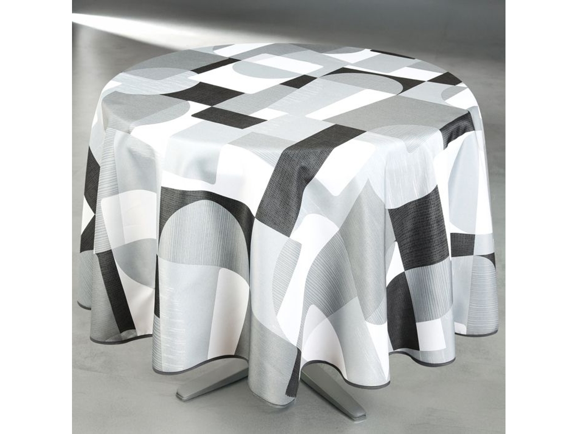 Toalha Antimancha Redonda Design Geométrico Cinza 160x160 Cm