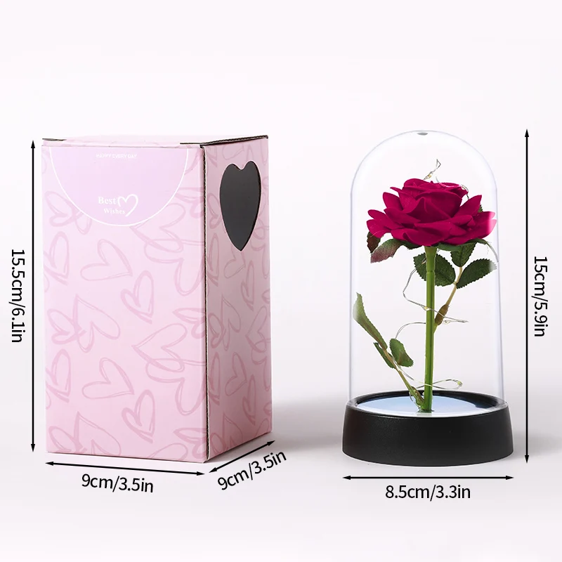 Rosas Preservadas em Garrafa de Vidro, Arranjo de Mesa com Flores Artificiais e Caixa de Presente. MDUG