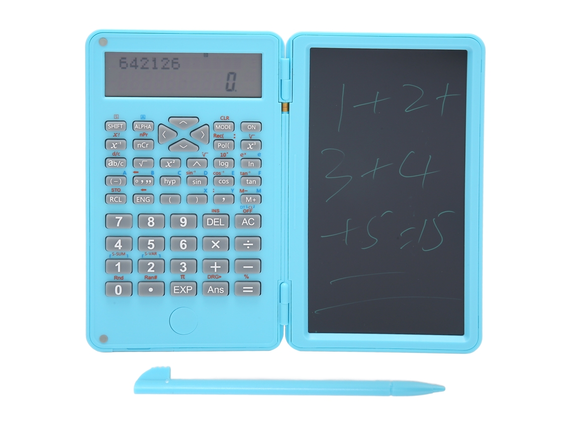 Calculadora Científica Portátil com Bloco de Notas LCD, Azul Céu