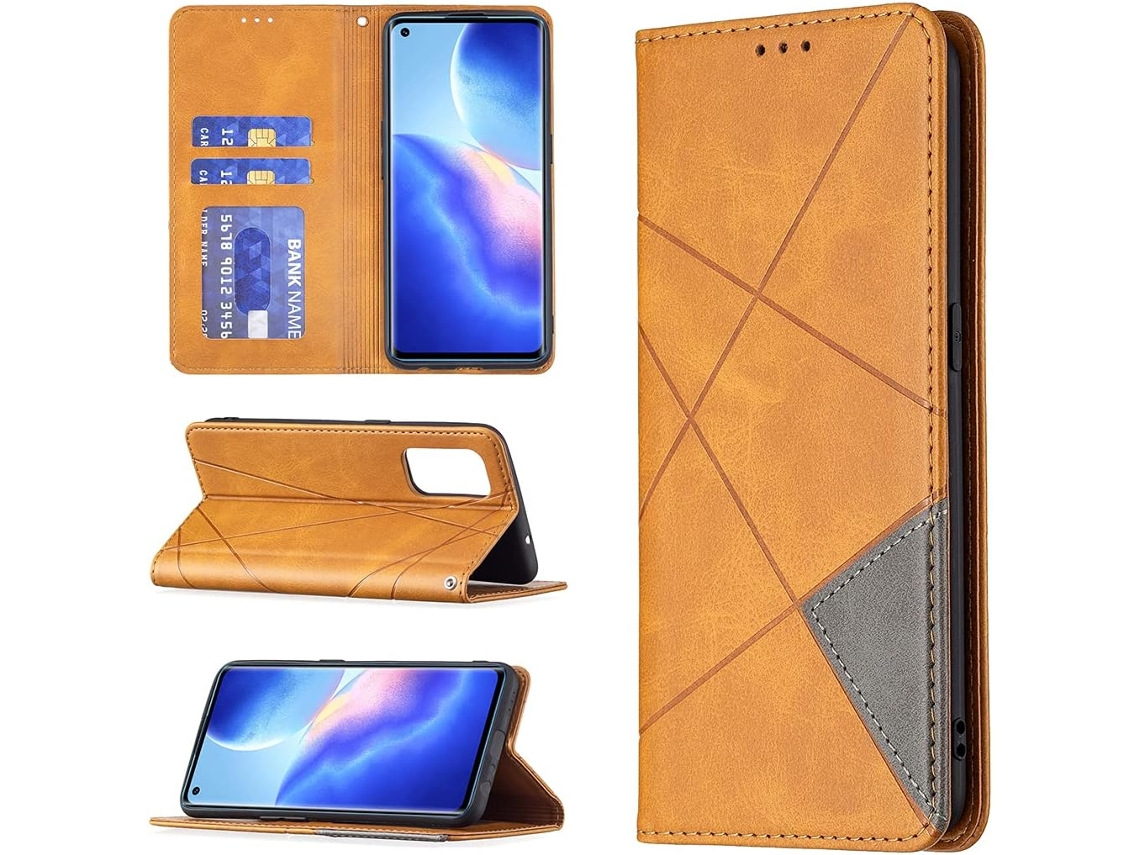 Capa Fólio Protetora Rhombic Trava Wallet para Oppo Reno5 5G HONGWE. Pele Sintética Magnética
