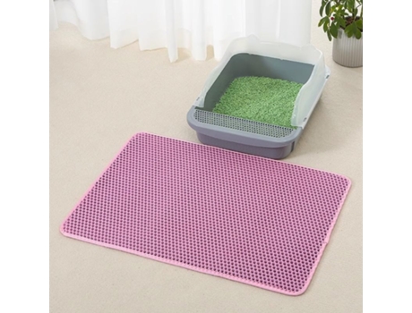 Tapete para caixa de areia para gatos com controle de dispersão, tapete para caixa de areia com dupla camada em formato de favo de mel e furos grandes, material EVA à prova d'água Beijiyi (30x30 cm, rosa)