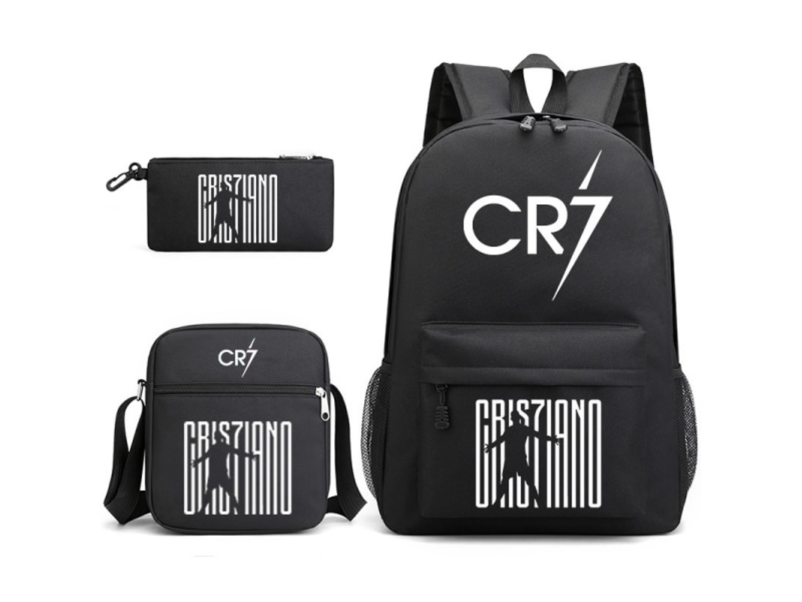 Mochila Cristiano Ronaldo Juvenil, Bolsa Escolar Para Estudantes, Conjunto Com Três Peças Pretas Slowmoose