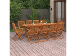 Conjunto de 11 Peças de Jantar Para Jardim 220x90x75cm Acácia Maciça Dkd Home Decor