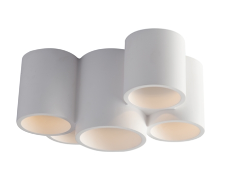 Plafon Banjie em Gesso Pintável Branco com Cinco Focos 30X14X20 cm