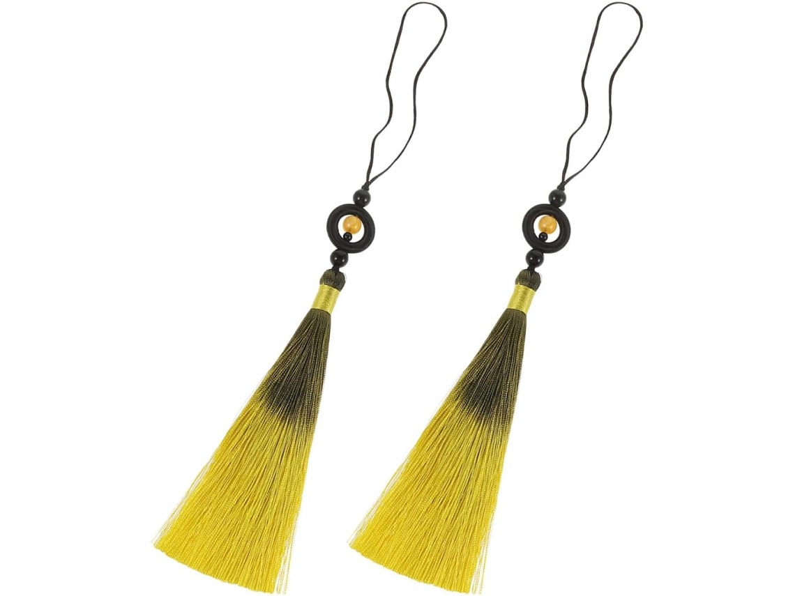 Conjunto 2 Pingentes Pompom Poliéster Amarelo Artes Marciais Design Degradê Resistente Desbotamento Fácil GOKOCO