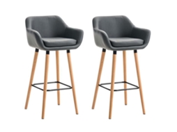 Conjunto De 2 Bancos De Bar Grant Em Couro Sintético Clp Cinza Contemporâneo Design Com Braços