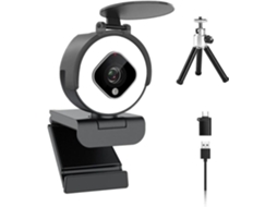 Webcam 1080p, Câmera De Computador 60fps Com Microfone E Ring Light, Hd Web Cam Para Pc De Mesa E Laptop, Yizhood (preta)
