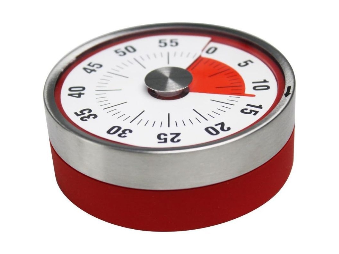 Temporizador mecânico rotativo em aço inoxidável para cozinha, com contagem regressiva manual de 60 minutos.