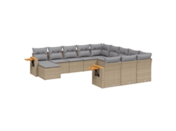 Conjunto de 11 Sofás de Jardim com Almofadões Vime Pe Bege MAISON EXCLUSIVE
