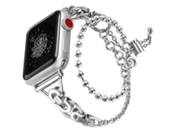 Bracelete para Apple Watch 42/41/40/38mm Liga de Zinco com Corrente de Contas de Círculo Duplo Prateada XIAOMOYU