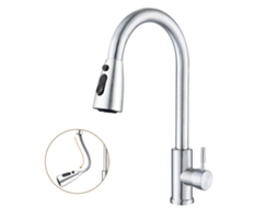 Torneira De Cozinha, Pia Em Aço Inoxidável, Alta Giratória 360° Para Pia, Ducha Extensível, Chuveiro
