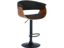 Banqueta de bar de design moderno, com altura ajustável e assento giratório em tecido preto, estrutura em madeira de nogueira e metal preto 10_0005453
