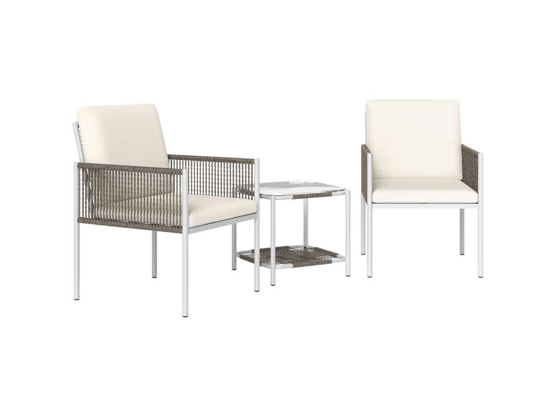 Cadeiras de Rattan com Mesa e Almofadas marrom e Creme, Tampo de Vidro, Conjunto 2 Peças S/MARCA