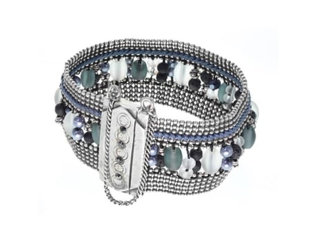 Pulseira - FRANCK HERVAL - Amy - Prata e cristais SWAROVSKI ELEMENTS - Conta de vidro e pedra de lava - Azul