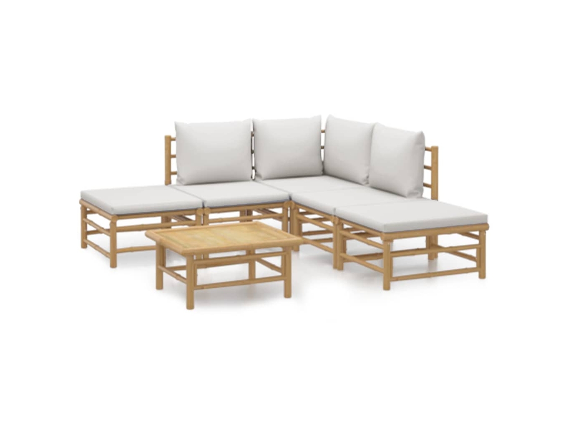 Maison Exclusive - 6 Pcs Conj. Lounge De Jardim Bambu C/ Almofadões Cinzento-claro