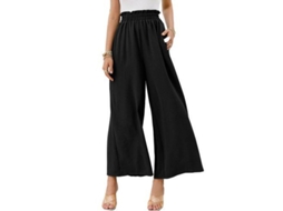 Calça Boho Feminina Cintura Alta 2026, Longa e Fluida, em Poliéster, Tamanho XL, Preta