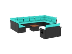 Conjunto de Sofá de Jardim, 13 Peças, Almofadas, Rattan Preto MAISON EXCLUSIVE