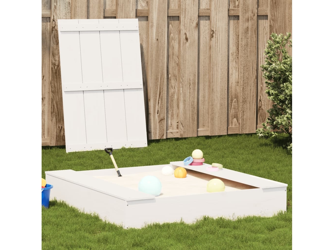 Vidaxl Caixa De Areia Com Cobertura 111x111x19,5cm Pinho Maciço Branco