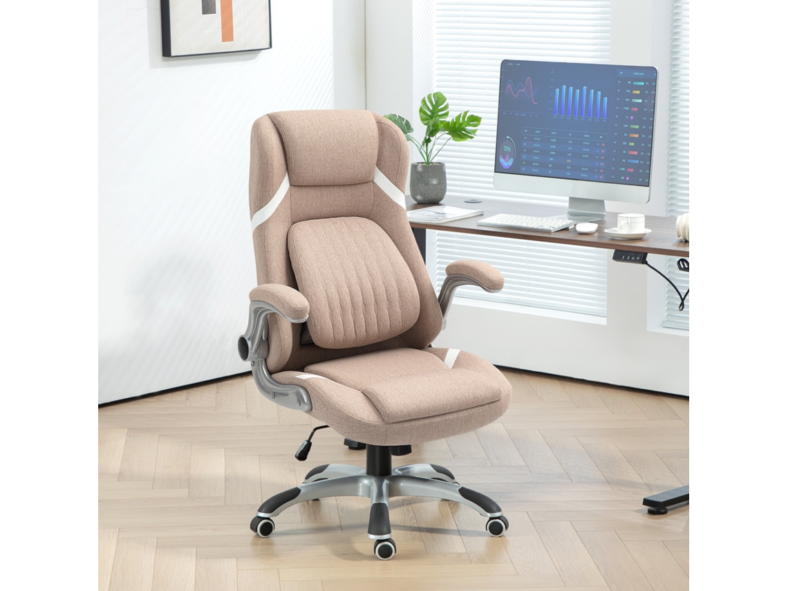 S Cadeira De Escritório Reclinável Com Altura Regulável Em Tecido, 68x76x109-117 Cm, Castanho Claro