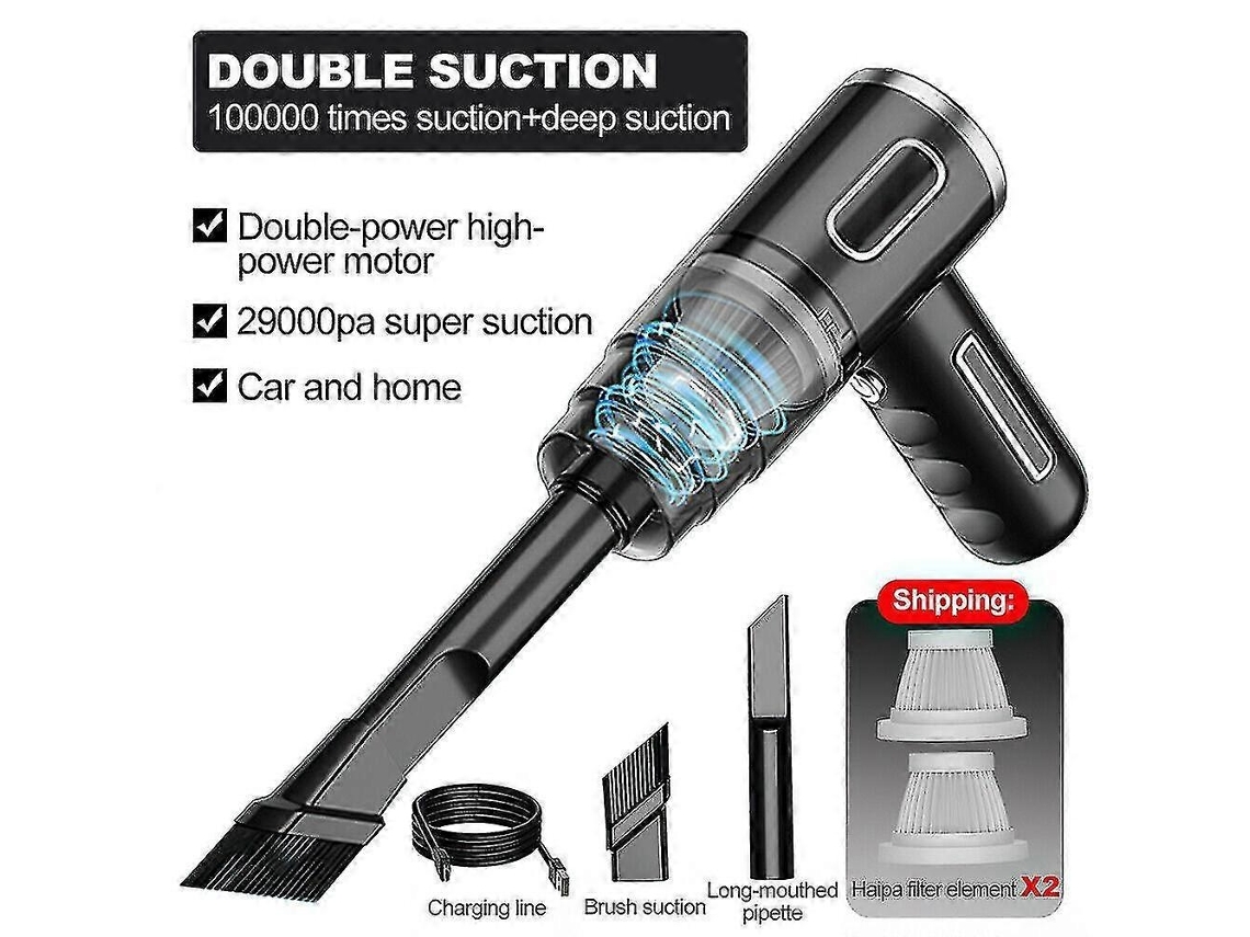 Lurelia Aspirador Portátil Sem Fios Para Carro, 29000 Pa, 120 W, 2000 Mah, 18000 Rpm, Usb, Preto