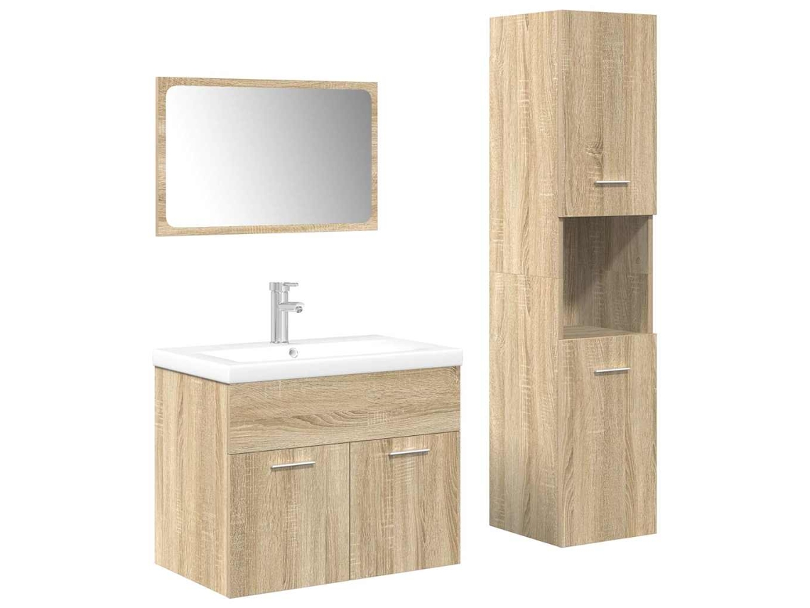 Conjunto 4 móveis casa banho derivados madeira VIDAXL carvalho sonoma