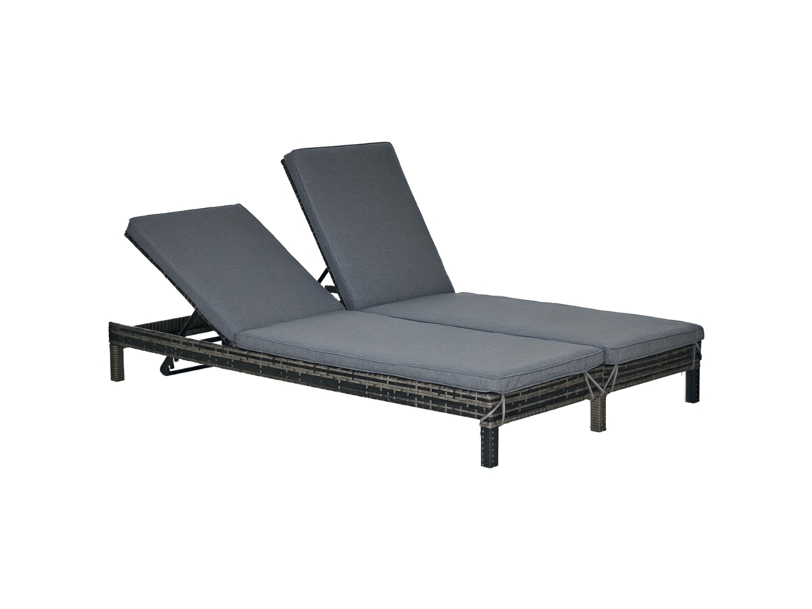 Cadeira de Sol Dupla BTFORUS, polirrattan, com encosto de 5 níveis, metal e rattan, 196x120x28cm
