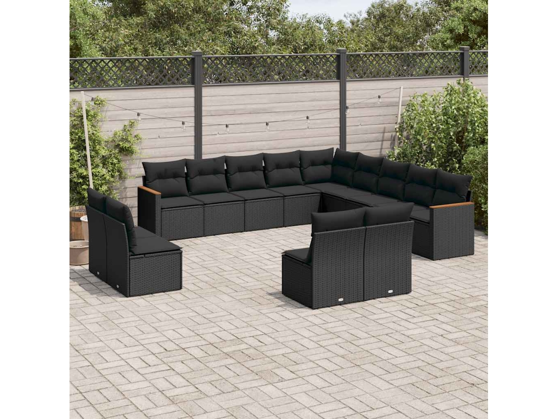 Vidaxl 13 Pcs Conjunto De Sofás De Jardim Com Almofadões Vime Pe Preto