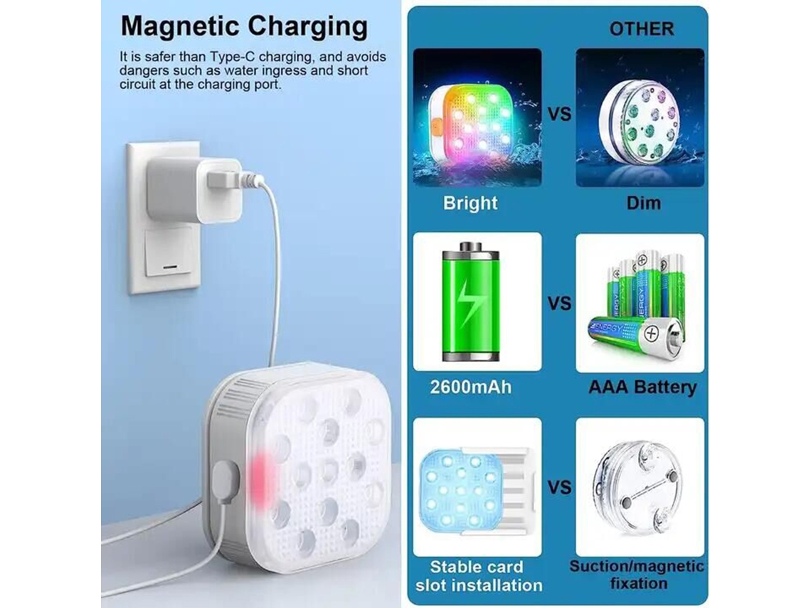 Lâmpada Led Piscina Ip68 Rgb 16 Cores Controle Remoto Timer Carregamento S/MARCA