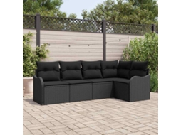 Vidaxl Conjunto De Sofá De Jardim 5 Unid. Preto Vime Pe