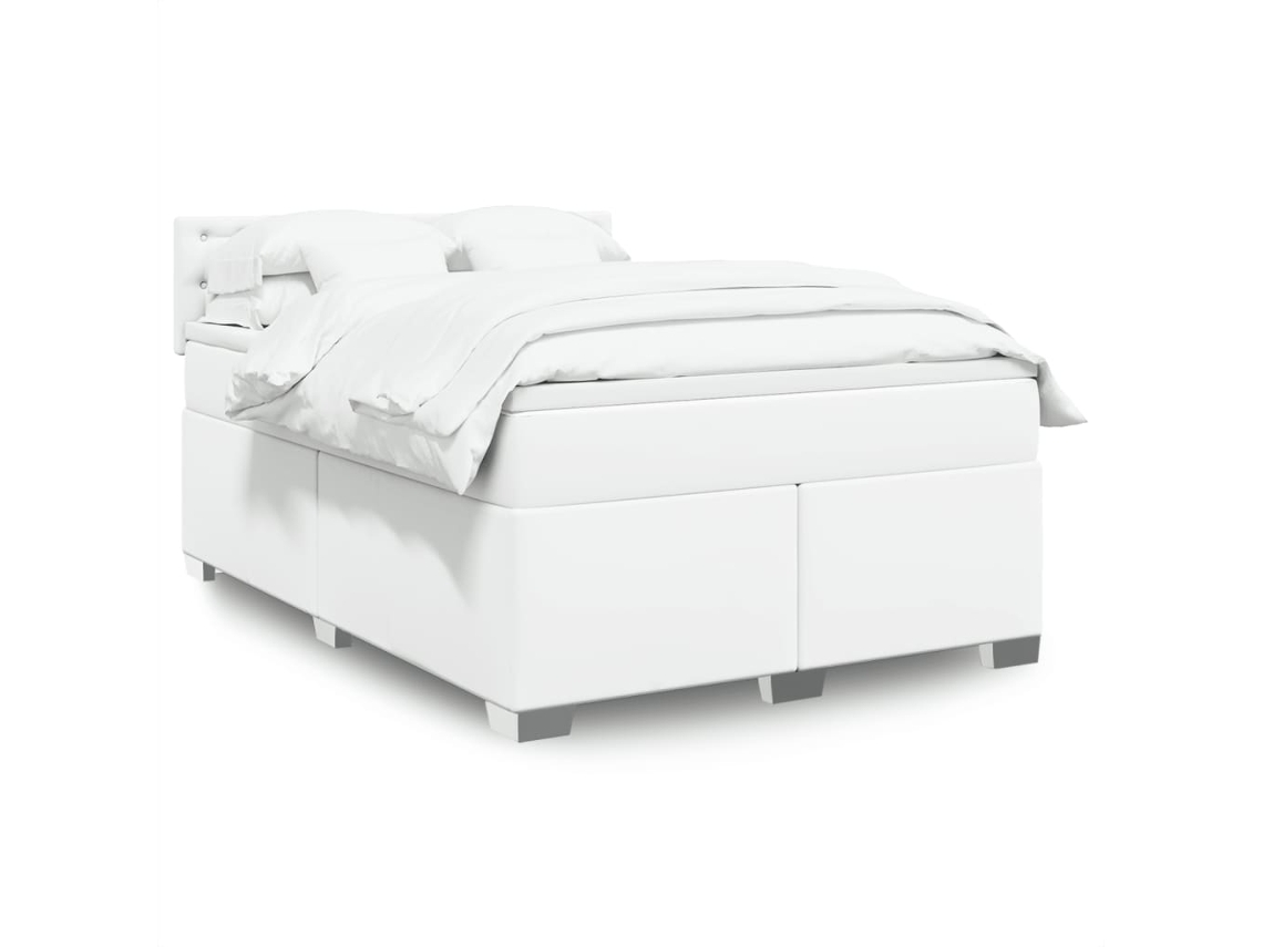 Vidaxl Cama Com Molas/colchão 140x200 Cm Couro Artificial Branco