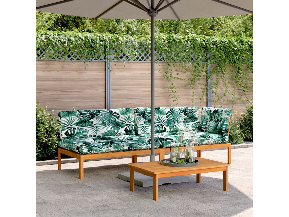 3 Pcs Móveis De Paletes P/ Jardim C/ Almofadões Acácia Maciça Dkd Home Decor