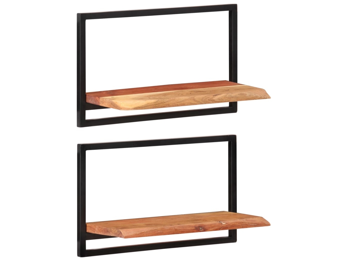 Vidaxl Prateleiras De Parede 2 Pcs 60x25x35 Cm Acácia Maciça E Aço