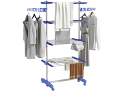 Estendal vertical MDUG de 4 níveis, com 6 rodas, prateleiras ajustáveis, 142x55x172cm, azul