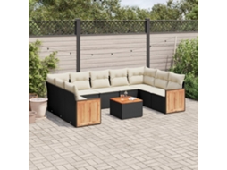10 Pcs Conjunto Sofás De Jardim C/ Almofadões Vime Pe Preto Dkd Home Decor