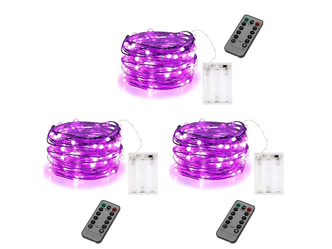 3Pcsled Luzes de Natal-3 Metros 30 Luzes Caixa de Bateria com Controle Remoto Roxo AURUM