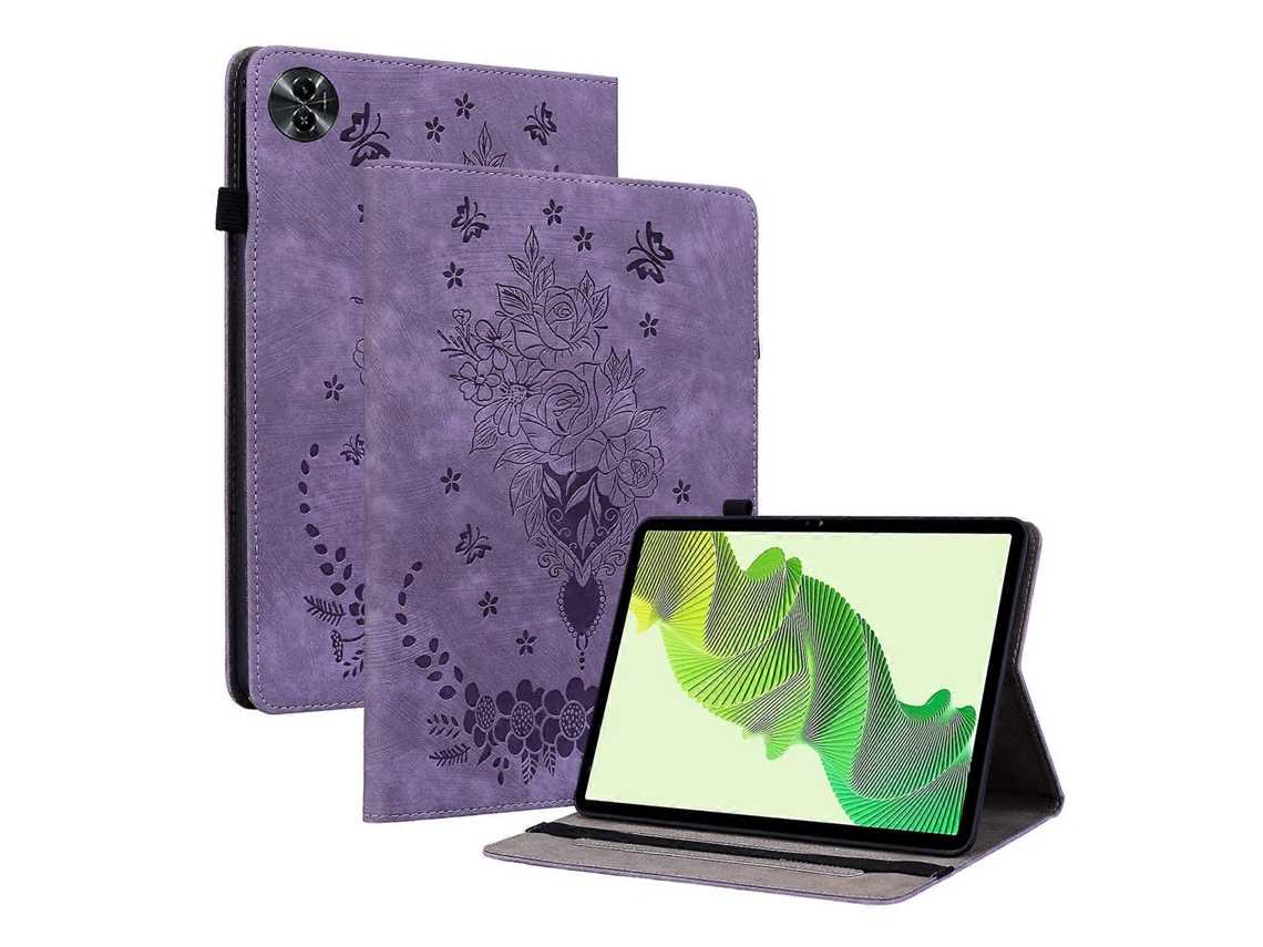 Capa De Couro Com Estampa De Borboleta E Rosa Para Tablet Realme Pad 2