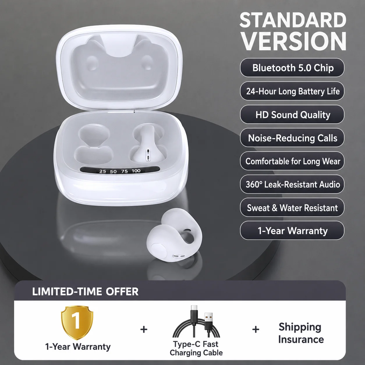(branco) Fones De Ouvido Bluetooth Com Clipe E Condução Aérea, Bluetooth 5.3, Bateria De Longa Duração.