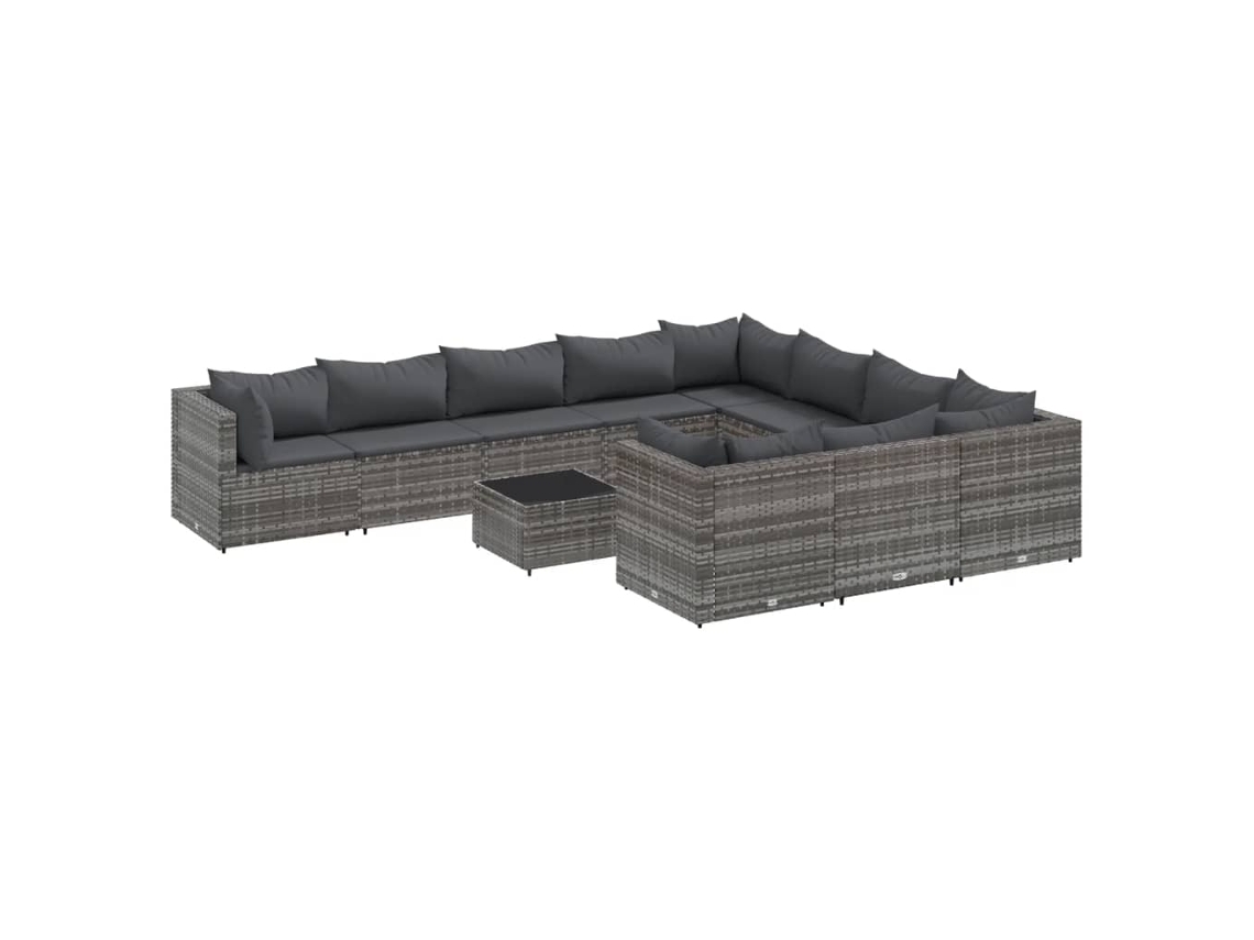 11 Pcs Conjunto Sofás de Jardim C/ Almofadões Vime Pe Cinzento MAISON EXCLUSIVE