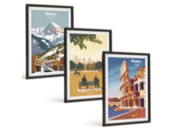 Quadros Decorativos Para Parede Montanhas Ouray, Londres, Coliseu Moldura Preta Pinturas De Quarto Espelharte (3 Piezas De 40x60 Cm)