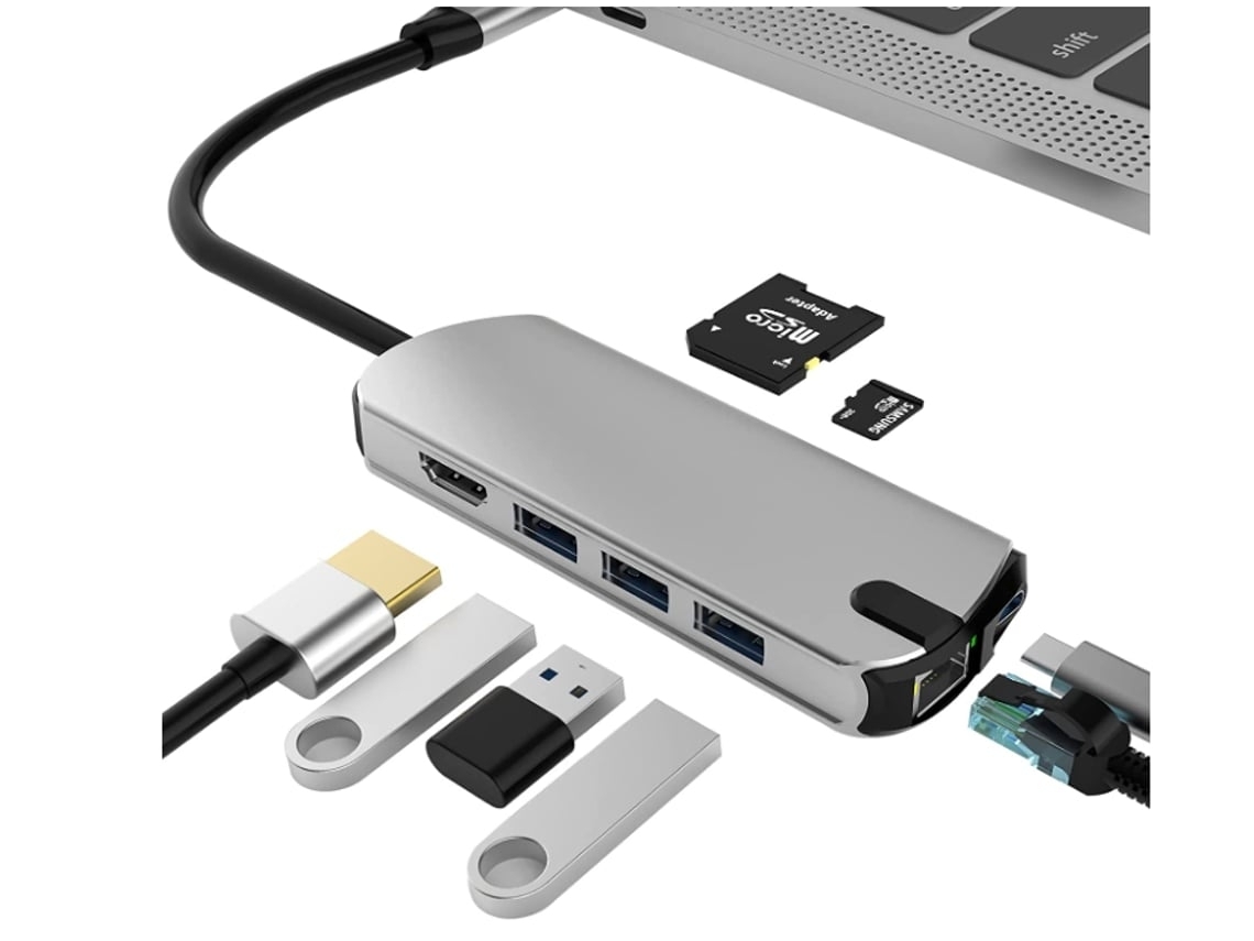 Hub Usb C Adaptador Usb C 8 Em 1 Com Gigabit Rj45 Ethernet 3 Usb 3.0 4k Hdmi 100 W Pd E Leitor De Cartão Sd/tf Cinza*