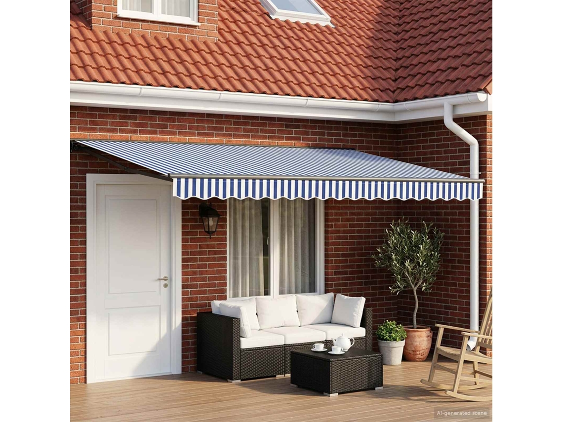 Vidaxl Toldo Retrátil Manual Azul E Branco 4,5 × 3,5 M