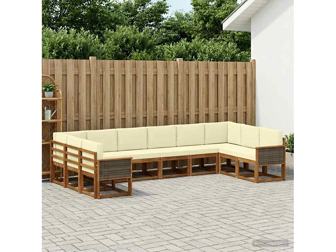 Vidaxl Conjunto De Sofás Para Exterior 10 Unid. Natural E Creme