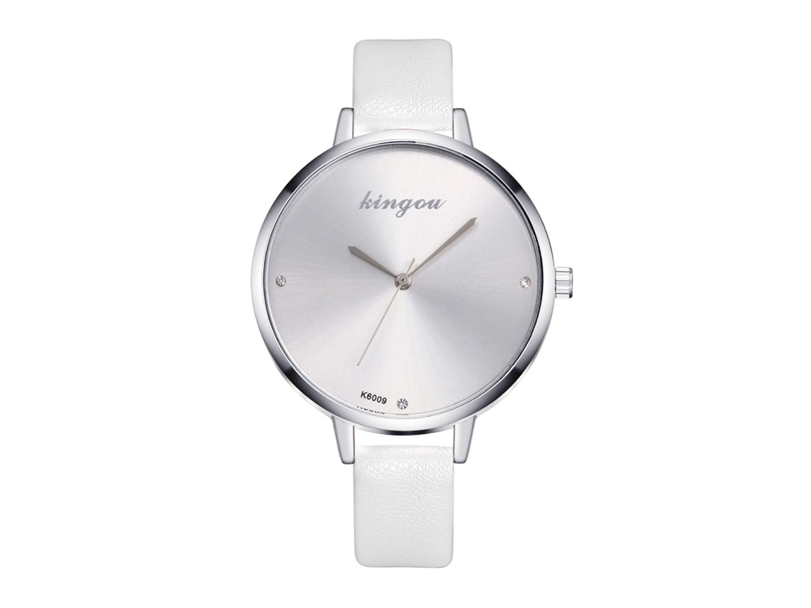 Relógio de Quartzo Feminino Zhoulianfa K6009 1a Pulseira Pu Estilo Simples Prata Branco